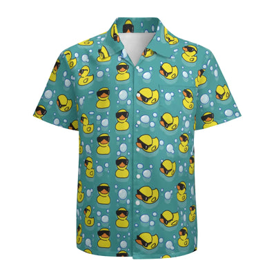 Men's Hawaiian duck print shirt, short sleeve button-up beach summer party outfit, medium size