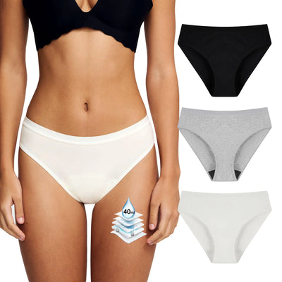 Battewa Leak-Proof Underwear for Women – 3-Pack Incontinence Bikini Panties for Teens and Ladies, Cotton Absorbent Underwear Holds up to 40ml, Small, 3-Color Set