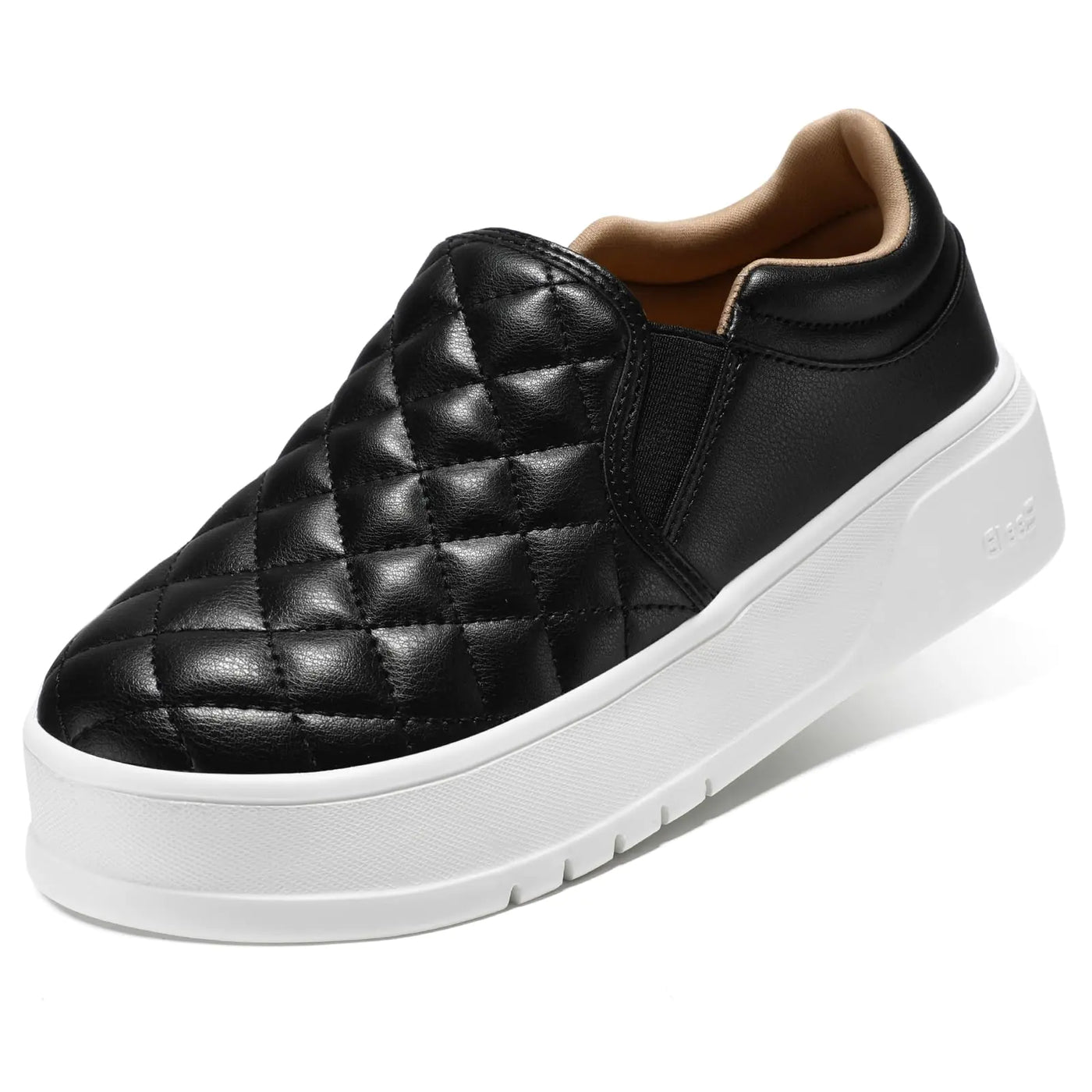 STQ women's platform slip-on casual sneakers, lightweight loafers in black and white, size 8