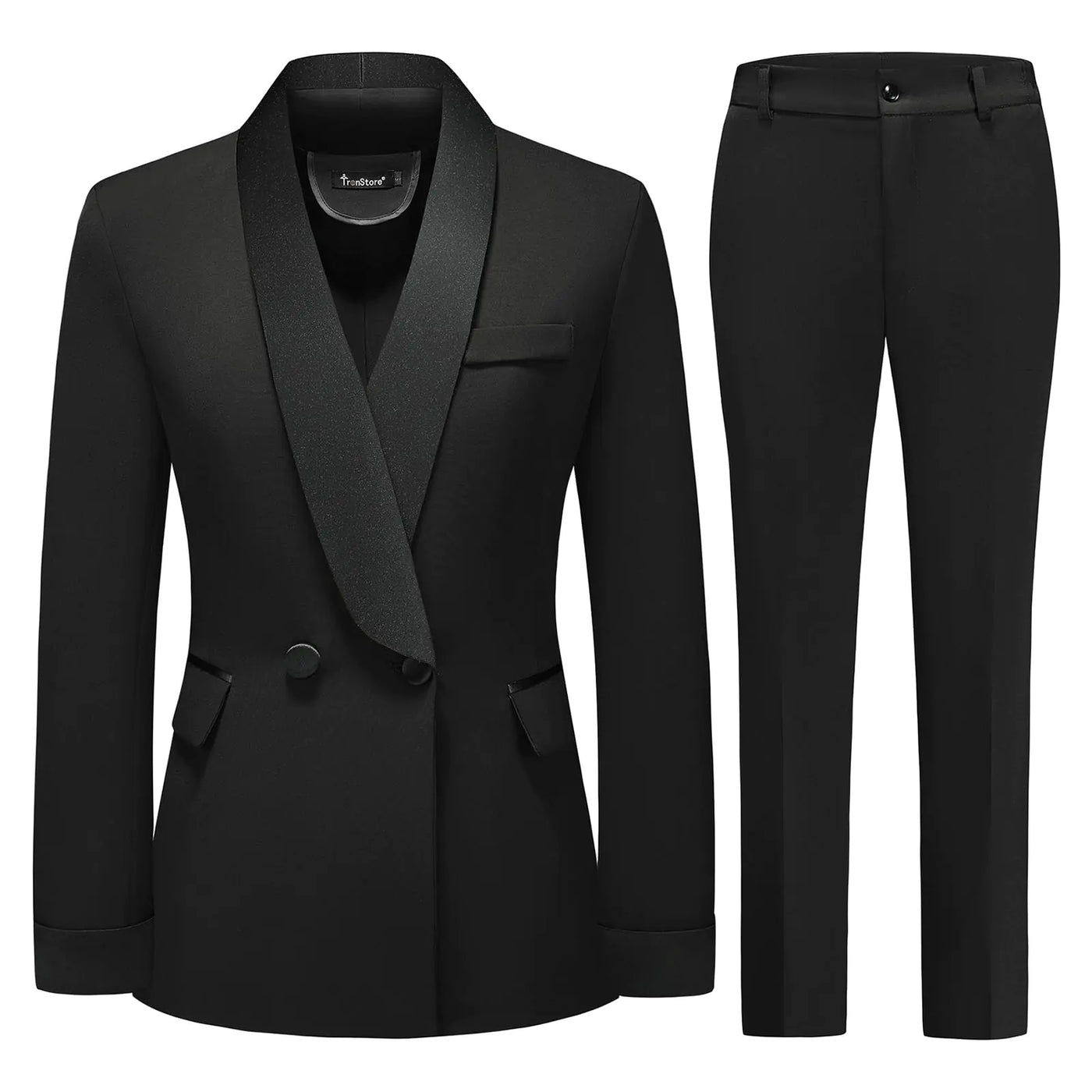 TRONSTORE Women’s 2-Piece Pants Suit Set – Slim Fit Blazer Dress with Shawl Collar Jacket, Black, Size XXXL