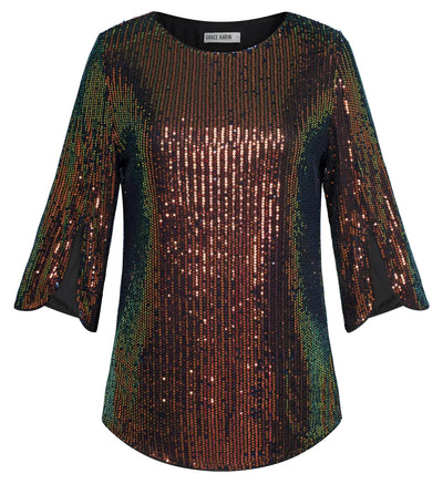 Women's Sparkle Sequin Party Blouse – Shimmer Glitter Dressy Top with 3/8 Slit Sleeves – Elegant Evening Wear for Special Occasions and Celebrations