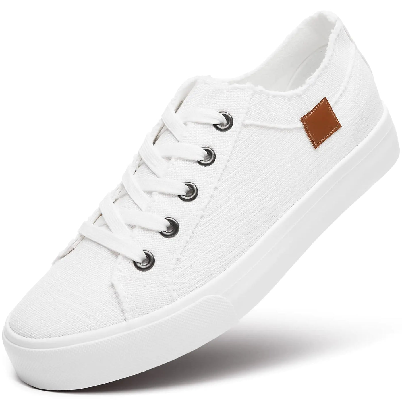 Women's Canvas Sneakers – White, US Size 8 – Classic Low Top Lace-Up Fashion Shoes for Everyday Casual Wear and Street Style