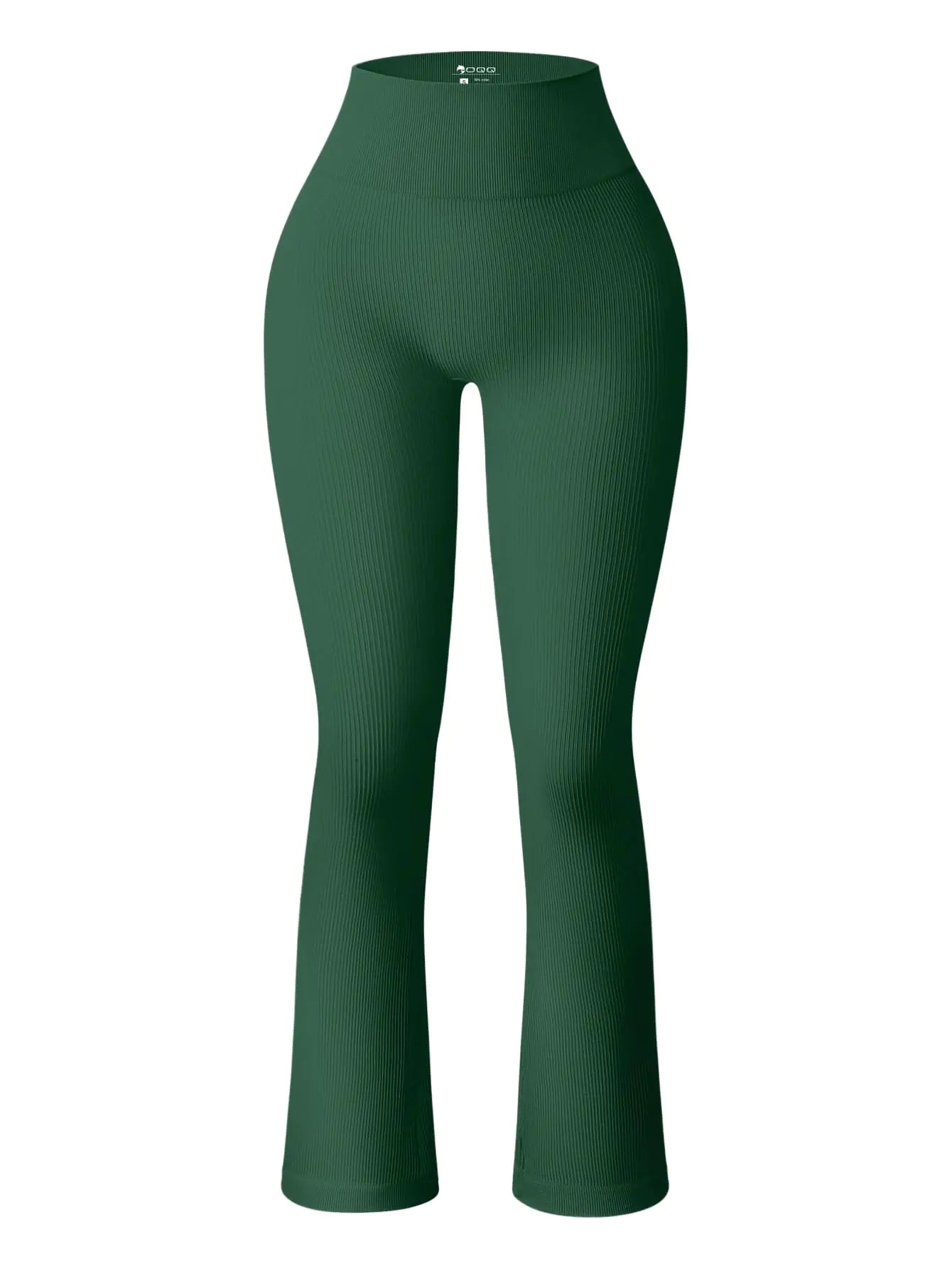 OQQ Women's Ribbed Seamless Flare Pants – High Waist Bell Bottom Workout Pants in Dark Green – Stretchy, Stylish Activewear for Yoga, Gym, and Casual Wear