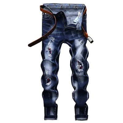 N//C Jeans Men's Ripped Denim Pants – Straight Slim Fit, Regular Rise, Distressed Blue Comfort Flex, Size W31 x L31