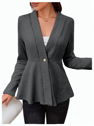 Milumia Womens Business Casual Blazer Fitted Button Peplum Textured Work Office Suit Blazers Jacket Dark Grey XX-Large