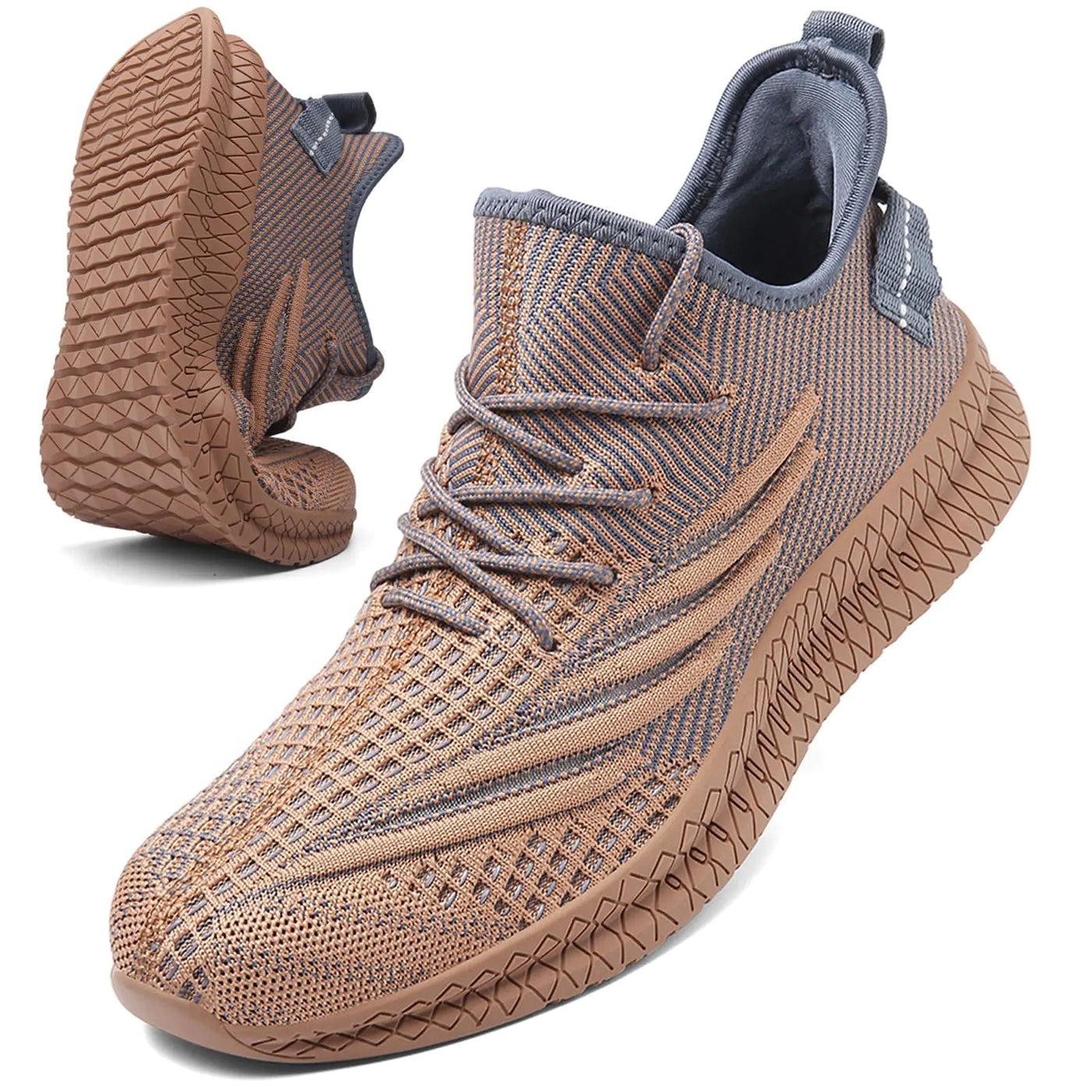 VNANV Men's Slip-On Walking Shoes – Lightweight Breathable Mesh Running Sneakers for Gym, Tennis, and Athletic Use – Comfortable Fashion Sneakers, Sandy Color, Size 7.5