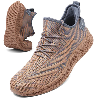 VNANV Men's Slip-On Walking Shoes – Lightweight Breathable Mesh Running Sneakers for Gym, Tennis, and Athletic Use – Comfortable Fashion Sneakers, Sandy Color, Size 7.5