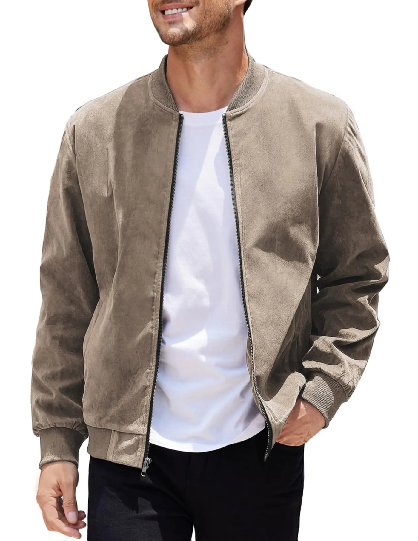COOFANDY Men’s Varsity Baseball Jacket – Casual Slim Fit Suede Leather Bomber Jacket, Stylish Lightweight Outerwear for Men