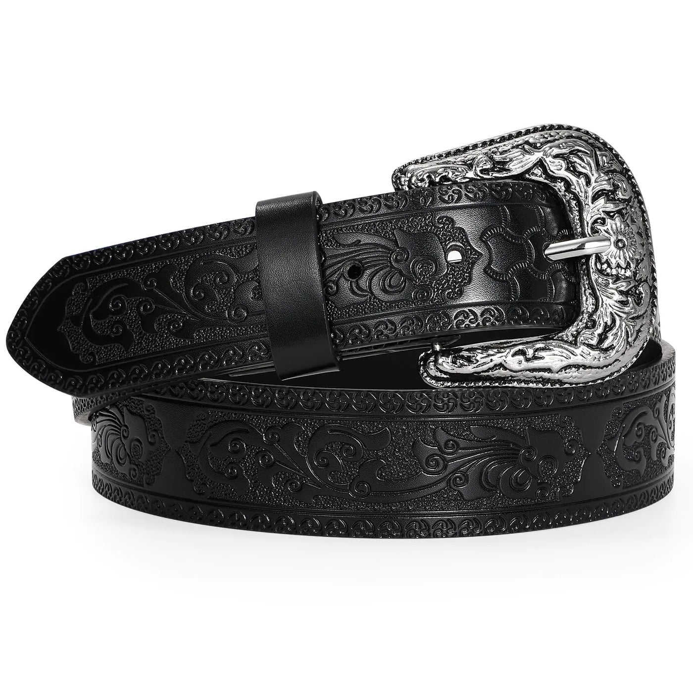 TRIWORKS Adjustable Vintage Western Belt for Women and Men – Cowboy Cowgirl Style with Engraved Buckle, Perfect for Jeans, Pants, and Dresses