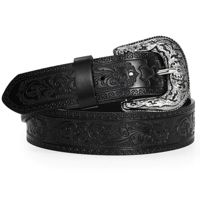 TRIWORKS Adjustable Vintage Western Belt for Women and Men – Cowboy Cowgirl Style with Engraved Buckle, Perfect for Jeans, Pants, and Dresses