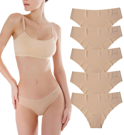 BARE SKIN ESSENTIALS No-Show Seamless Bikini Underwear for Women – Laser Cut Invisible Panties, Comfortable Lightweight 5-Pack, Skin Tone Nude Color