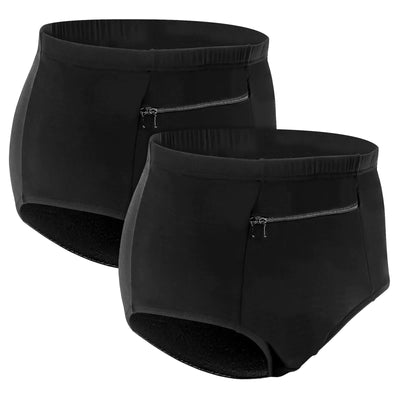 LUEXBOX 2-Pack Women’s Underwear with Secret Pocket – High-Waisted Travel Brief Panties with Hidden Storage, Comfortable Cotton, Black, Large Size