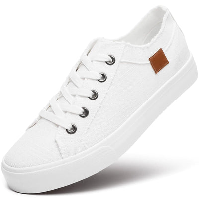 Women's Canvas Sneakers – White, US Size 8 – Classic Low Top Lace-Up Fashion Shoes for Everyday Casual Wear and Street Style