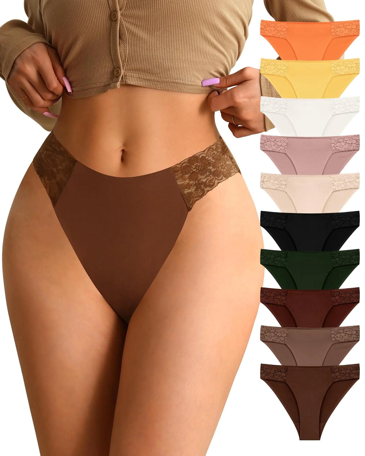 ASIMOON Women’s Seamless No-Show Bikini Underwear – 10-Pack High-Waisted, High-Cut Soft Stretch Panties, Invisible Under Clothing, Breathable and Comfortable Everyday Undies