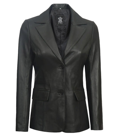 fjackets Leather Black Suit Jacket Woman - Real Lambskin Leather Blazers & Leather Coats For Womens - Vicnza | [1308967] 3XL