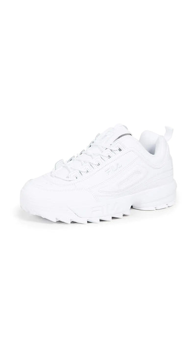 Fila Men's Disruptor II No-Sew Sneakers – White, Navy, and Red, Size 9 – Stylish Chunky Athletic Shoes with Durable Construction and Comfortable Fit