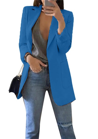 BOFETA Womens Roll Up Sleeve Blazers Lapel Long Sleeve Business Blazer Jackets Dark Blue 2XL