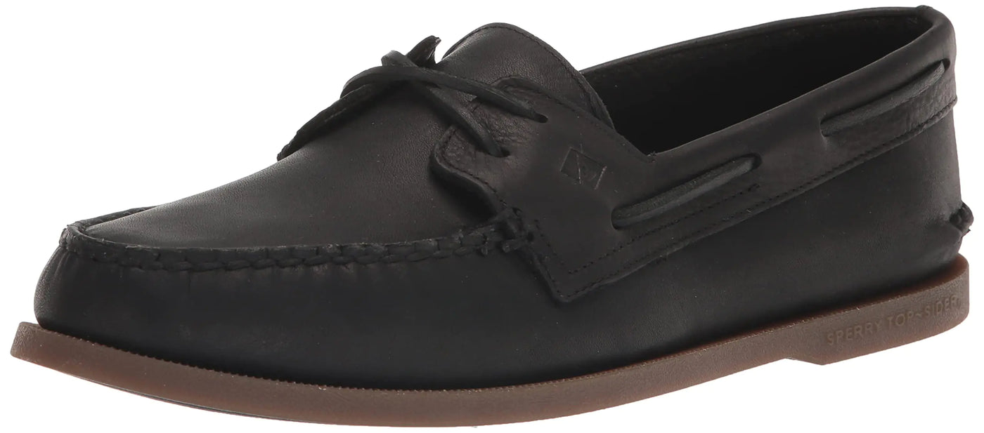 Sperry Men's Authentic Original 2-Eye Boat Shoes – Black Seasonal Leather Deck Shoes, Pre-Worn, Size 14