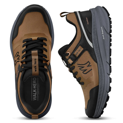 Men’s Hiking Shoes with Arch Support – Orthopedic Sneakers for Plantar Fasciitis, Anti-Slip Lightweight Waterproof Work Shoes in Walnut, Size 8.5