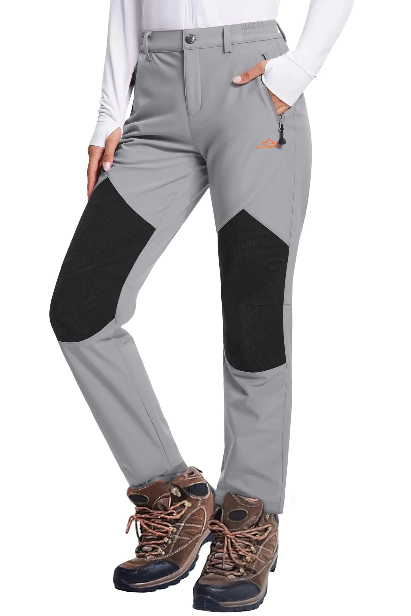 MAGCOMSEN Womens Outdoor Snow Ski Pants Waterproof Hiking Insulated Softshell Pants Light Grey Winter Snowboard Pants XS