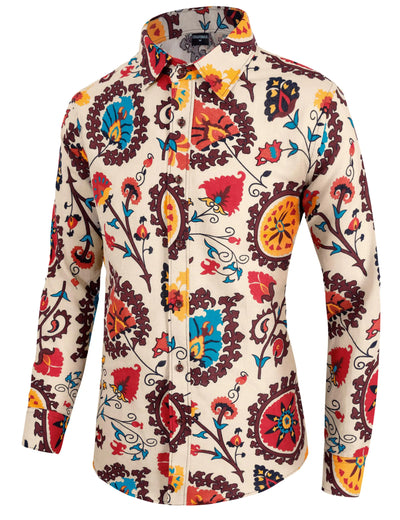 Men's 70s disco shirt, funny floral button-down shirt in X-Large, retro party outfit top