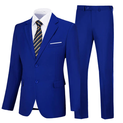 Amyox men's slim fit 2-piece royal blue suit, solid jacket and pants set for groomsmen, wedding and prom suit, size XS
