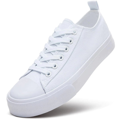 ZGR Women's White Canvas Sneakers – Classic Black Canvas Shoes – Casual Fashion Low Top Sneakers, Size US 10.5 for Everyday Wear