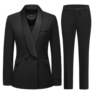 TRONSTORE Women’s 2-Piece Pants Suit Set – Slim Fit Blazer Dress with Shawl Collar Jacket, Black, Size XXXL