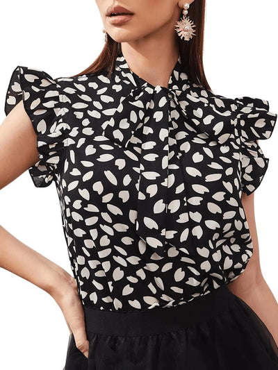 Floerns Women's Sleeveless Bow Tie Chiffon Blouse – Black Multi Striped, Size XL – Lightweight Summer Top with Elegant Neck Tie for Casual and Office Wear