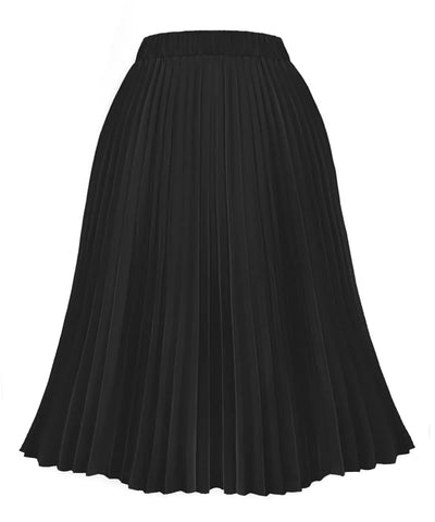 RITERA Plus Size Black Pleated Midi Skirt for Women – 3XL High Elastic Waist A-Line Swing Skirt, Comfortable and Flowy