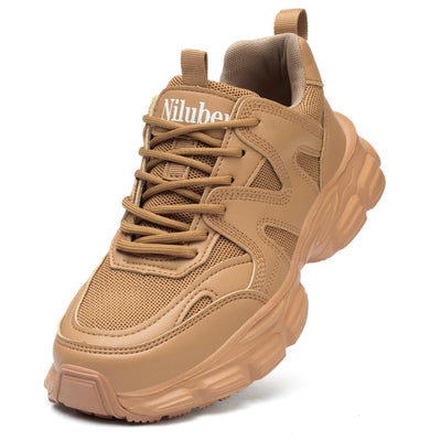 Niluber Fashion Women's Chunky Sneakers – Brown, Size 6 – Lace-Up Platform Walking Sneakers, Lightweight and Comfortable Casual Dad Shoes for Everyday Wear