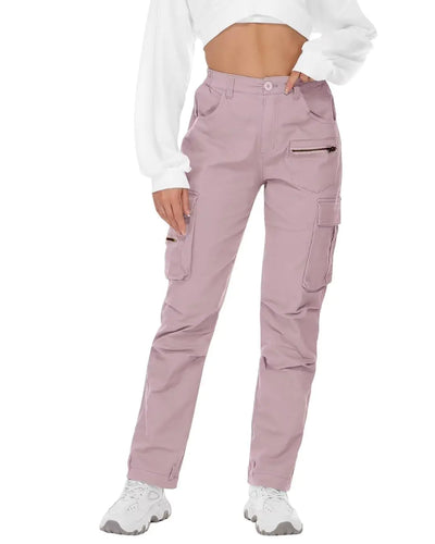 AKARMY Women's Relaxed Fit Cargo Pants – Outdoor Sport and Hiking Parachute Pants with Zipper Pockets, Style 8611, Purple Gray, Size 8 – Lightweight, Durable Casual Pants