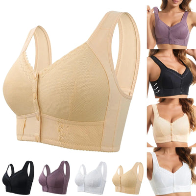 Moona Beige Front Closure Push-Up Bra for Seniors, No Underwire Breathable Posture Support Bra for Older Women, Size 58C – Labor Day Sales Deal
