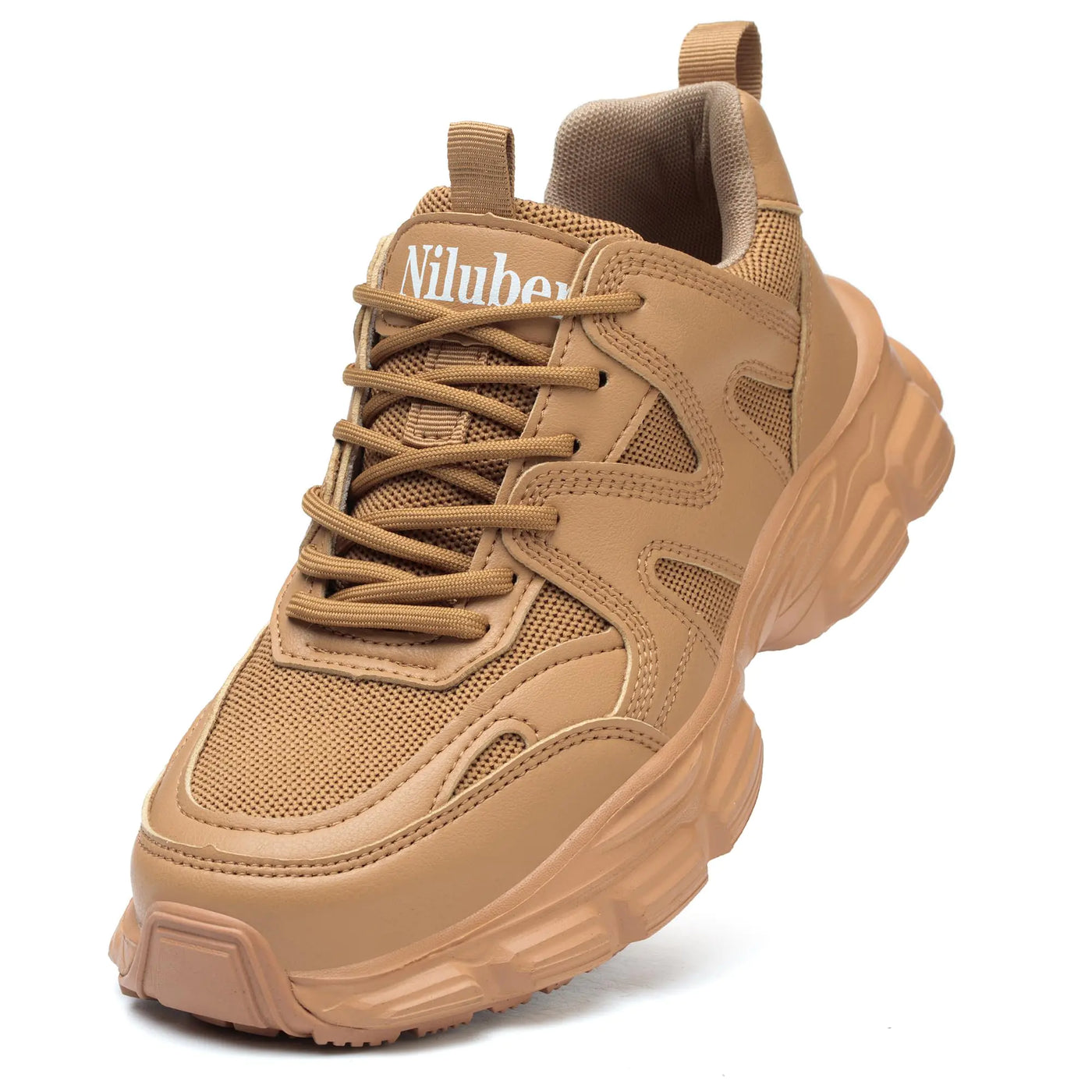 Niluber Fashion Women's Chunky Sneakers – Brown, Size 6 – Lace-Up Platform Walking Sneakers, Lightweight and Comfortable Casual Dad Shoes for Everyday Wear