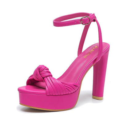 Amoji Women's 4-Inch Platform Heels – Rose, Size 9.5 – Chunky Ankle Strap Dressy Heeled Sandals for Parties, Weddings, and Special Occasions