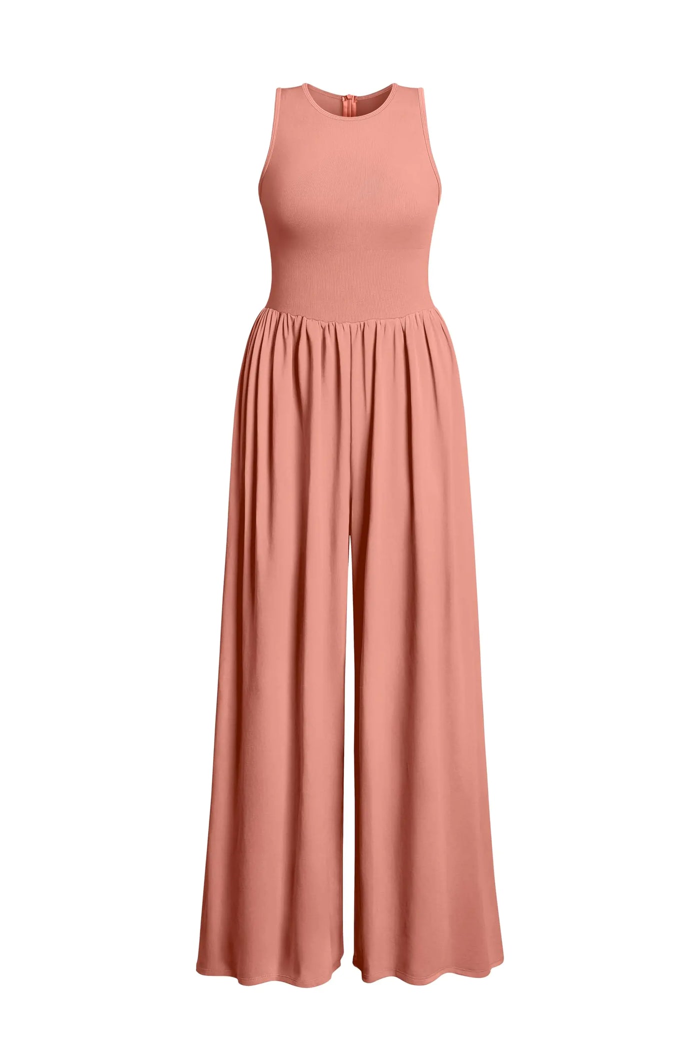 OQQ Women's Warm Pink Sleeveless Jumpsuit – Dressy Casual One-Piece with Crew Neck and Wide Leg Pants
