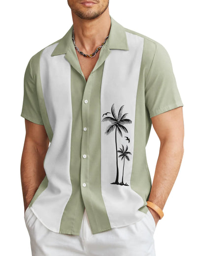 COOFANDY vintage men's bowling shirt, loose fit short sleeve button-up vacation shirt