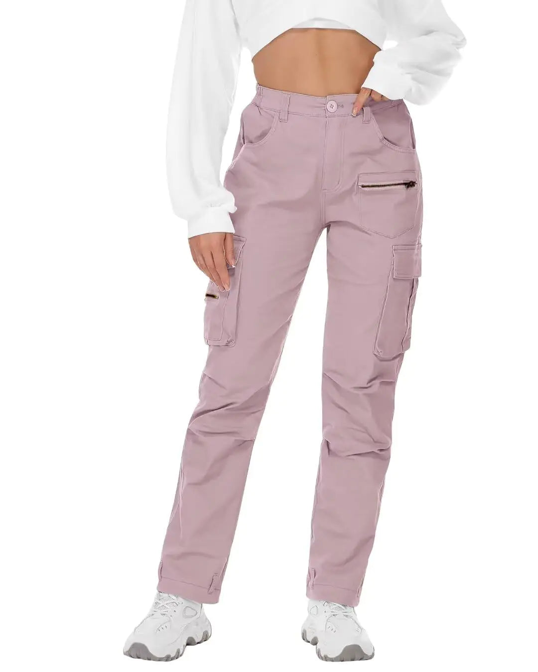 AKARMY Women's Relaxed Fit Cargo Pants – Outdoor Sport and Hiking Parachute Pants with Zipper Pockets, Style 8611, Purple Gray, Size 8 – Lightweight, Durable Casual Pants