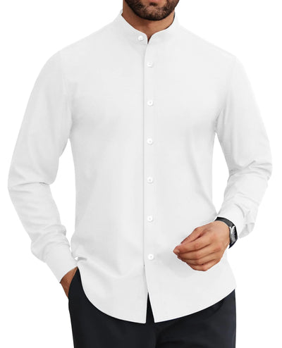 Lion Nardo men's wrinkle-free long sleeve dress shirt, button-down with banded collar