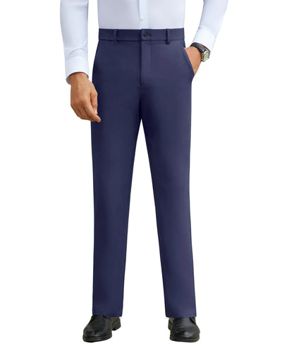 DEMEANOR Men's Stretch Slim Fit Dress Pants – Navy Blue, Expandable Waist, Wrinkle-Free Work and Golf Pants