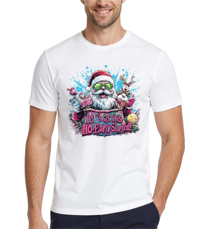Men's holiday T-shirt in off-white, funny family short sleeve party graphic tee, gag gift idea