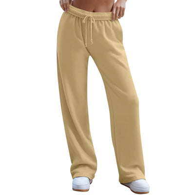 Women's Y2K High Waisted Wide Leg Sweatpants – Soft Straight Leg Athletic Workout Pants with Interior Drawstring and Pockets – Solid Color Cute Casual Lounge Pants
