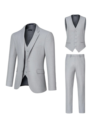 DEETRUST Mens Suit 3 Piece Slim Fit Suits for Men，Two Button Notch Lapel Jacket Vest Pants Party/Business Silver