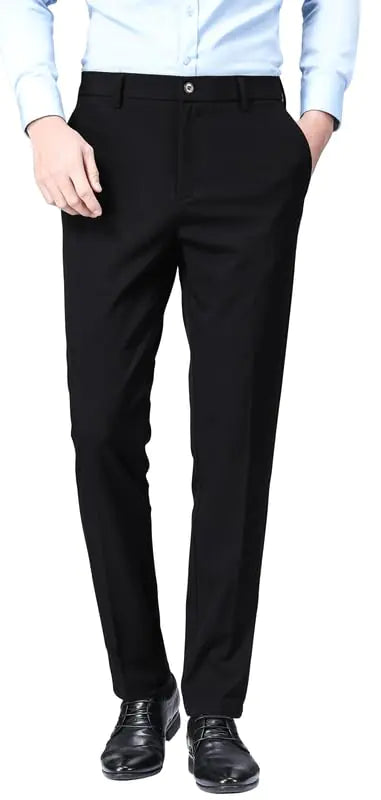 ESSYSHE Men's Slim Fit Stretch Dress Pants – Flat Front Tapered Suit Pants in Black (012Black), Size 31x28