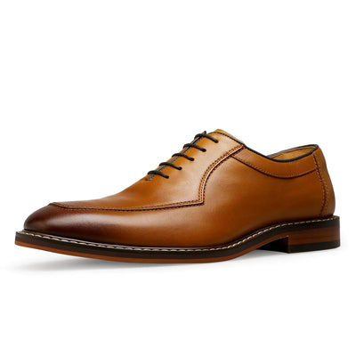 DESAI Men's Yellow Genuine Leather Oxford Dress Shoes – Classic Lace-Up Formal Business Shoes, Comfortable No-Crease Design, Size 7.5