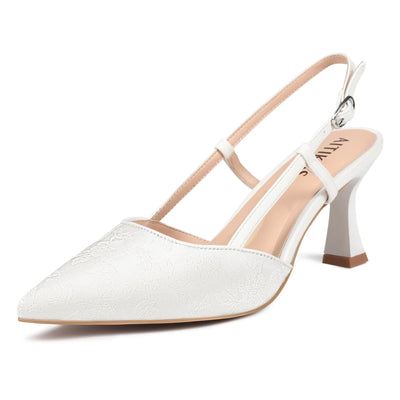 Aitikiss Slingback Heels for Women – White Pointed Closed Toe Kitten Heels, Elegant Dress Pumps for Weddings, Office, and Formal Events