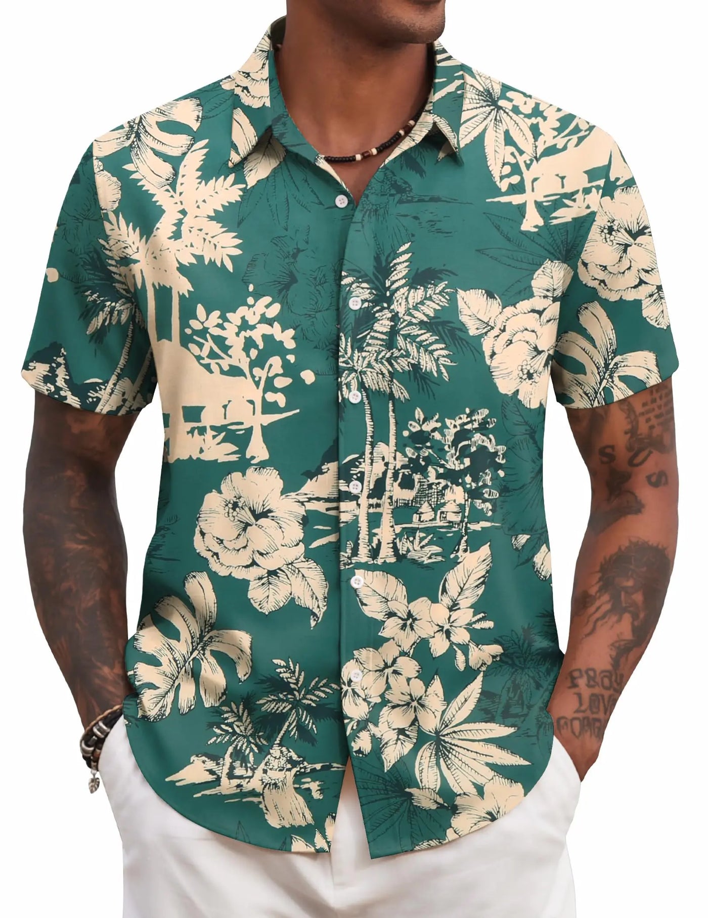 COOFANDY men's short sleeve floral Hawaiian print shirt, summer vacation casual shirt