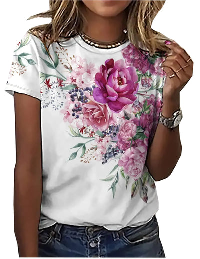 Women’s Wildflower Graphic T-Shirt – Floral Plants Short Sleeve Casual Tee for Plant Lovers, White, Size Small